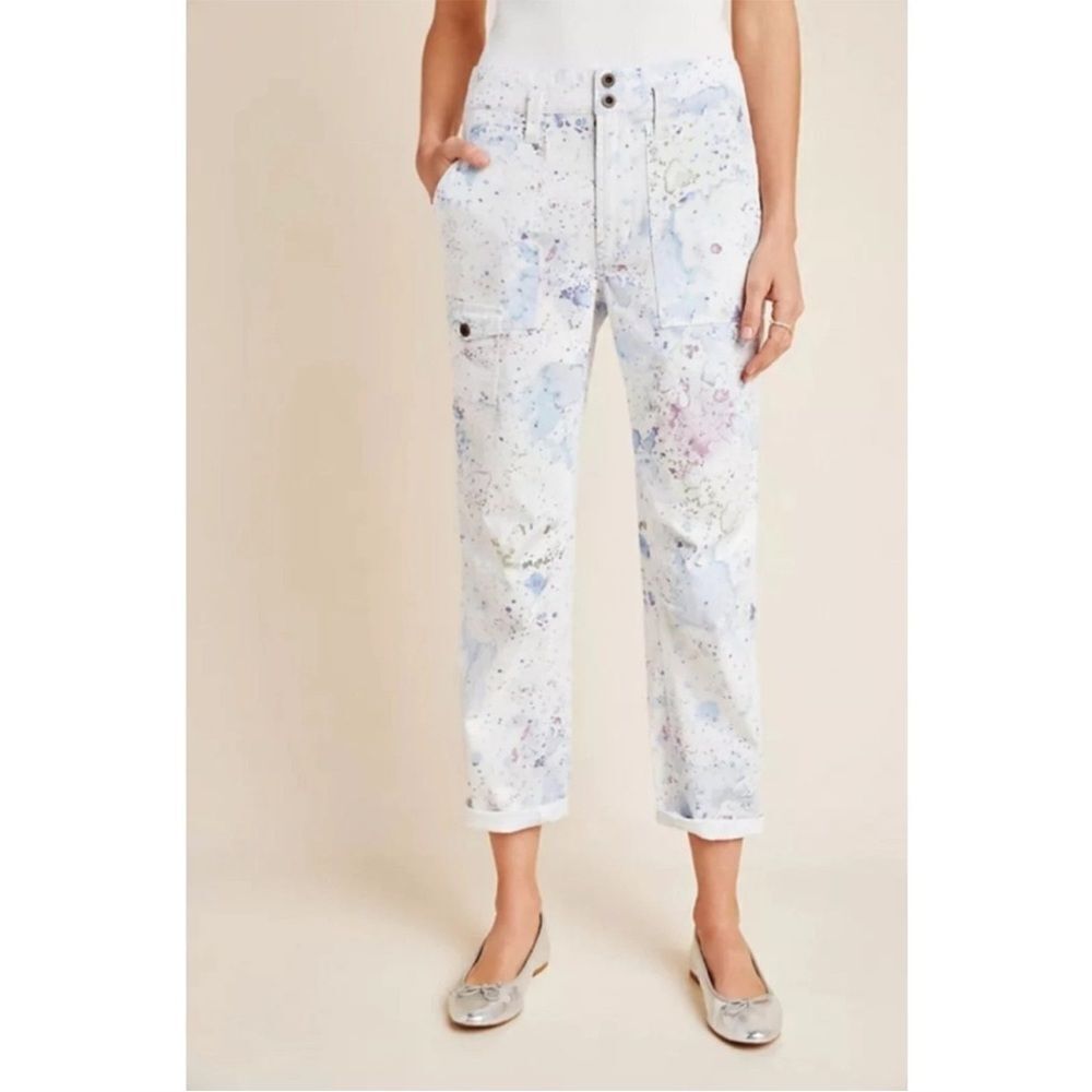 By Anthropologie The Wanderer Watercolor Cargo Utility Pants 28 NWT